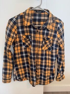 Ella yellow and black plaid button-up shirt